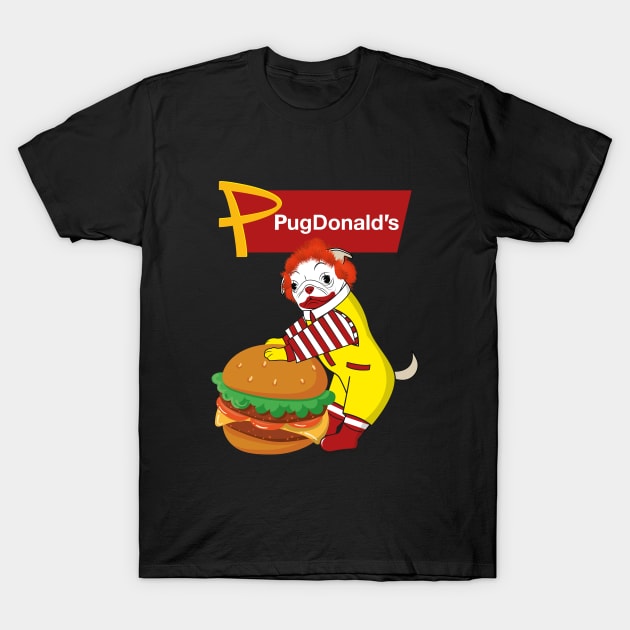 Pug Burger Clown-Hilarious Silhouette T-Shirt by MaryMas